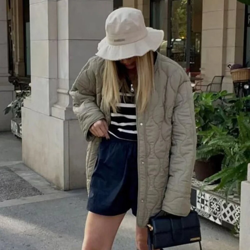 NWT COMMENSE Green Effortless Quilted Puffer Coat Size L